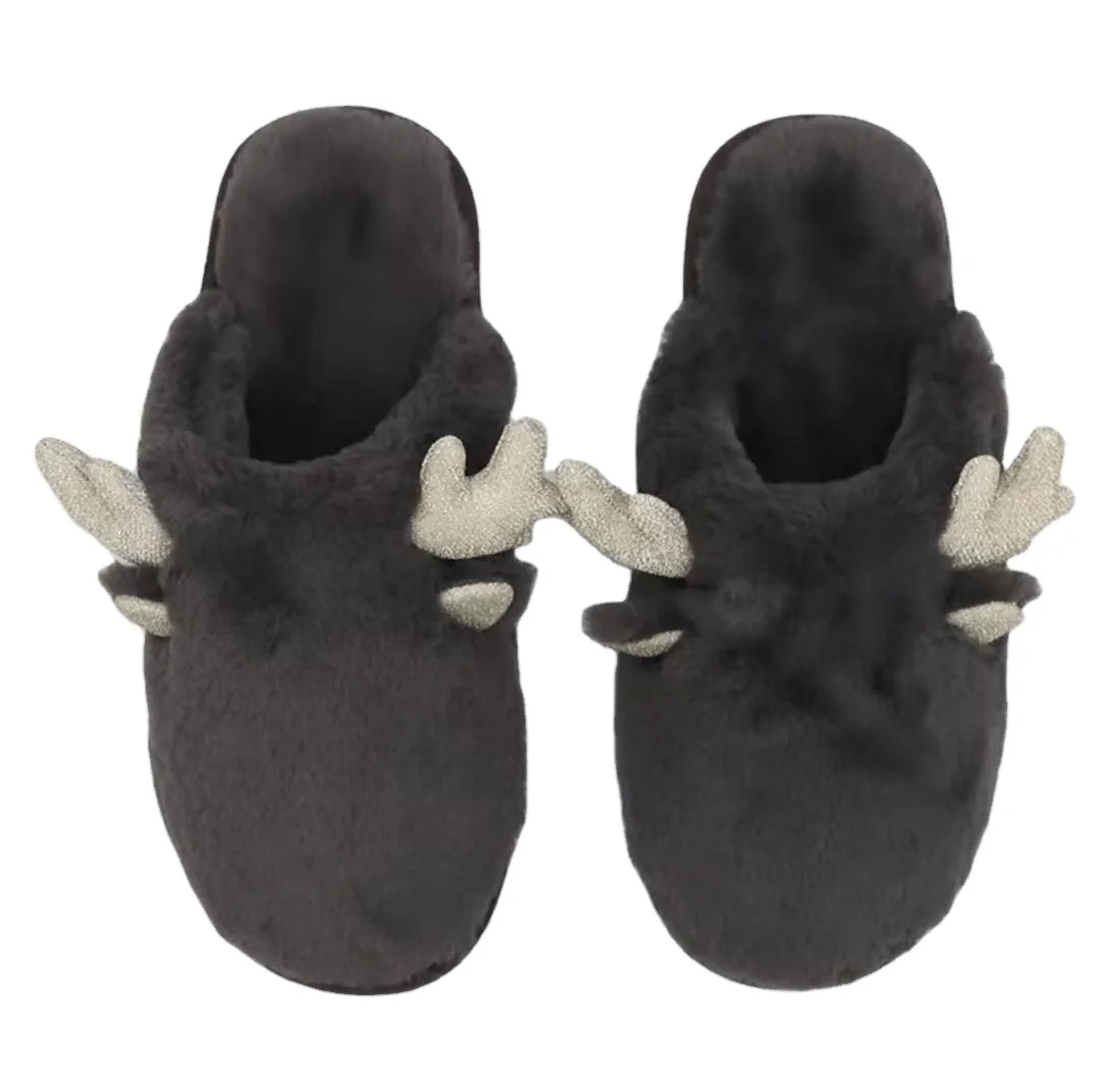 Wholesale Cute Cotton Slippers Antler Design Durable Plush Bedroom Warm Home Shoes Men Women Anti Slippers Autumn Season