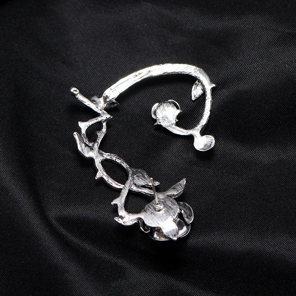 Women Punk Gothic Warp Clip On Earring Piercing Jewelry Gift 1 PC Vintage Rose Flower Ear Cuff Earrings