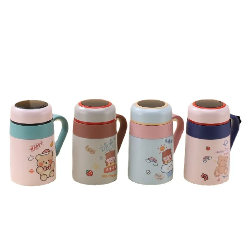 2023 cute 17oz double wall vacuum tumbler cup stainless steel insulated thermos led temperature control smart mug with handle