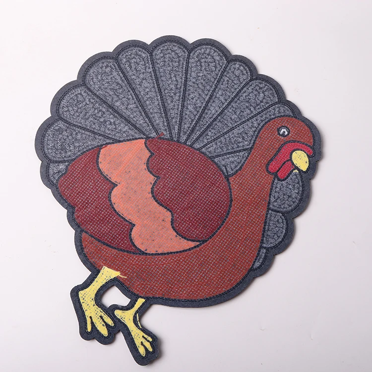 Wholesale large big embroidery sew on patches thanksgiving iron on glitter sequin chenille turkey patch for women shirt