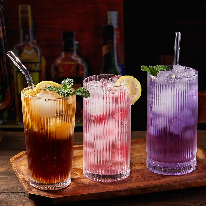 Hot Sale Hand Blown Ribbed Cocktail Champagne Coffee Mug and Tea Cup Creative Glass Drinkware for Home and Parties