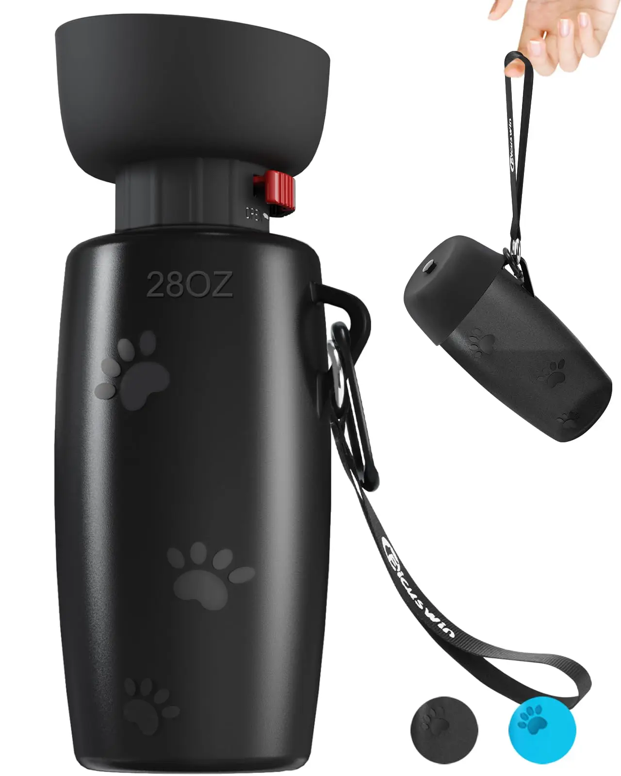 Dog Water Bottle 28 oz Leak Proof Portable Pet Water Bottles for Dogs Multifunction Design with Bowl Cap Food Grade Silicone