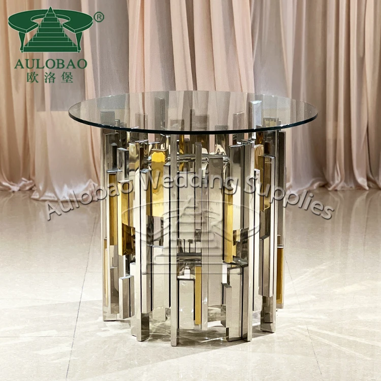 Round Silver Restaurant Dining Coffee Table Luxurious Metal Side Table