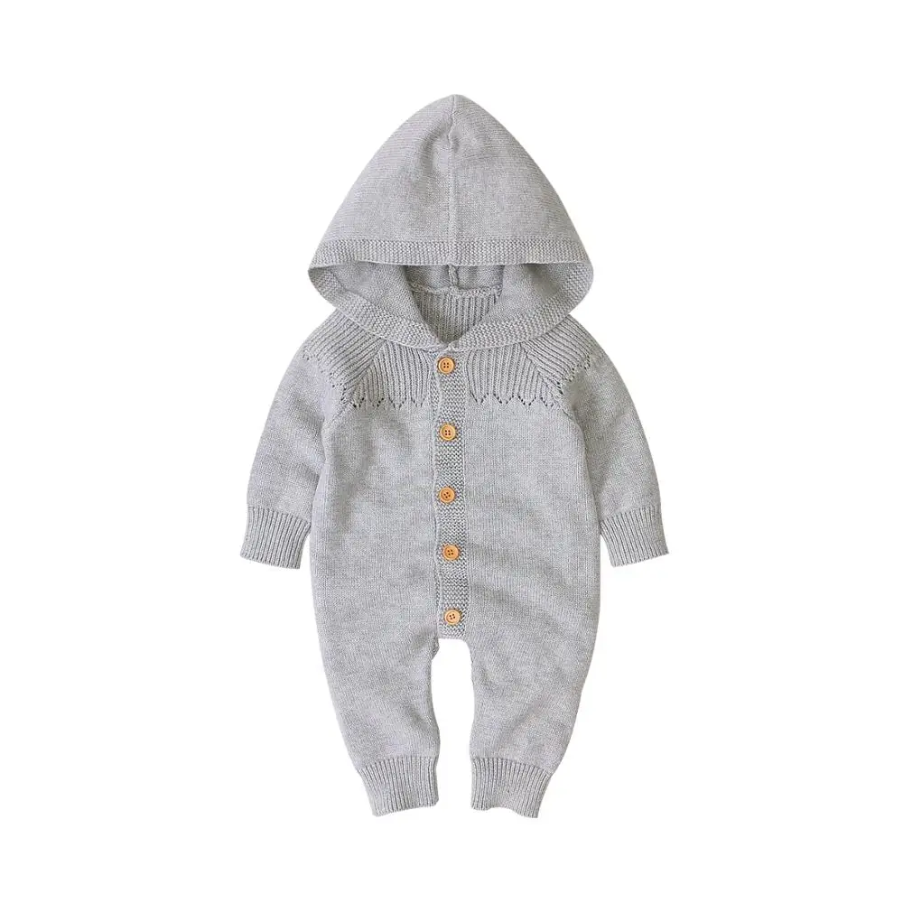 Newborn infant knit onesie clothing toddler crochet jumpsuit cotton hooded baby romper