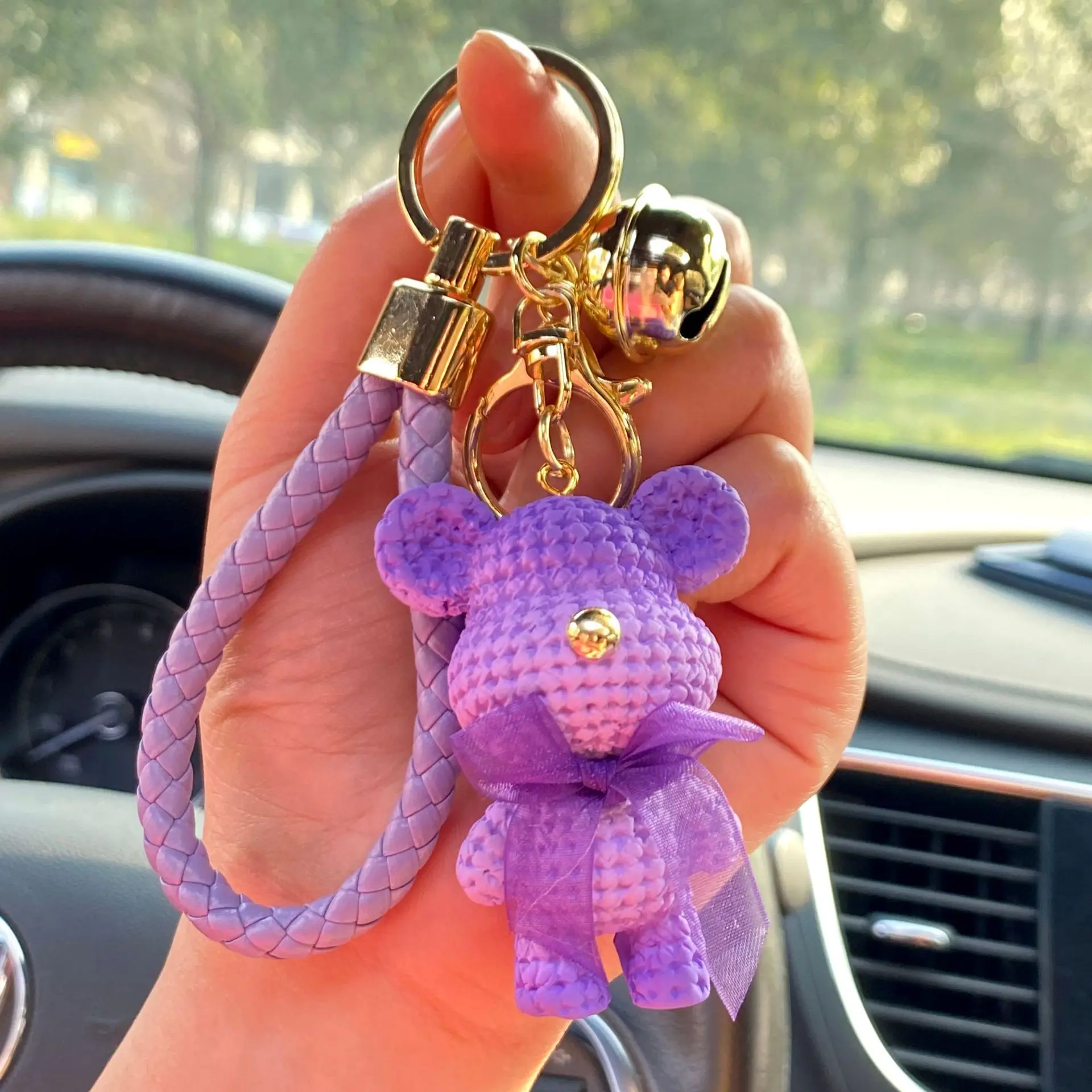 Cute Doll Keychain Custom Tie Bear Backpack Pendant Resin Material Braided Keychain For Women