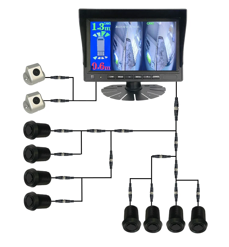 Hot-selling 12-24v truck reversing auxiliary system front and rear reversing sensor radar early warning vision system