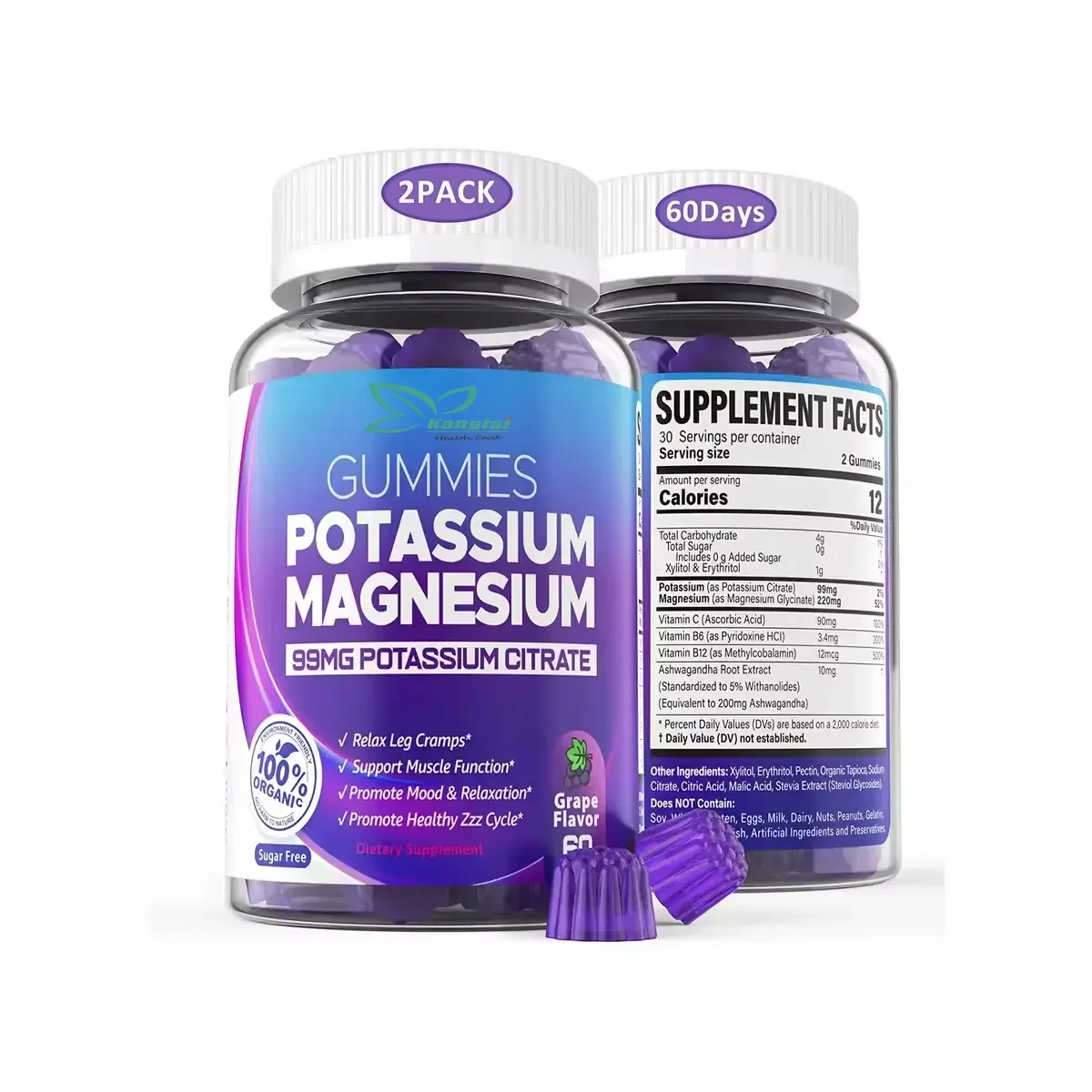 Private Label Sugar Free Absorption Potassium Magnesium Citrate Gummies Potassium Magnesium Gummies For Bone Health