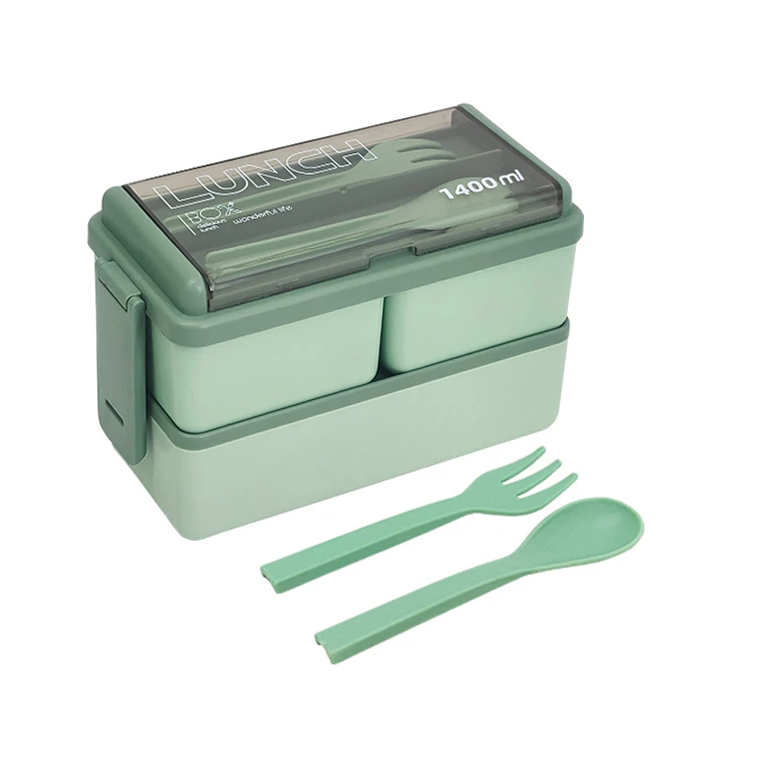 Microwave safe hard plastic Rectangular 4 compartments green office plastic lunch box for kids