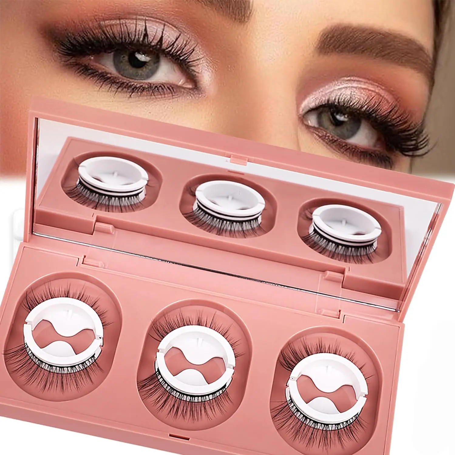 Private Label Wholesale Wispy 3D False Eyelashes Self Adhesive Lashes Press on Lashes no glue Custom Lash Box Packaging