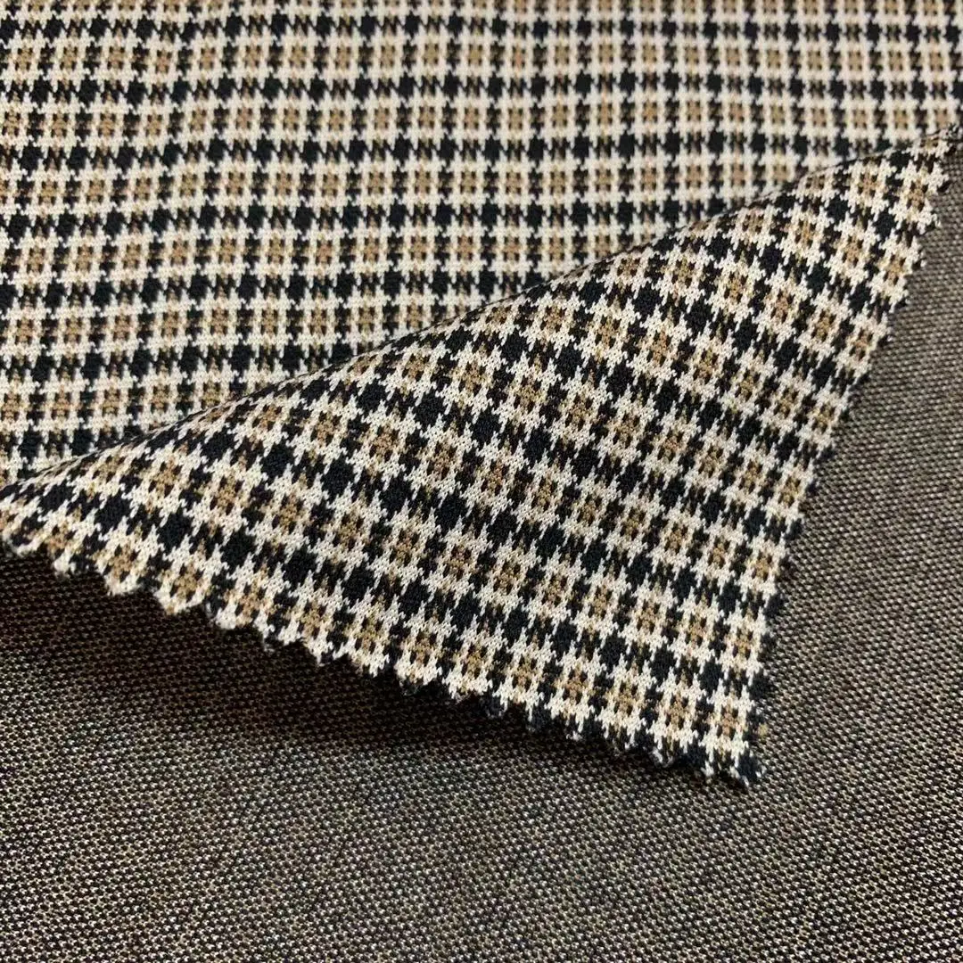 New Design Fancy 70%Poly 25%Rayon 5%Span TR Check Knit Jacquard Fabric For Suits and Apparel and Clothes