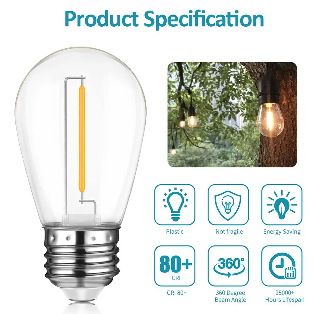 Vertak 0.3W S14 E27 Vintage Filament Bulbs Light Bulb Nostalgic Tungsten Filament Incandescent Antique Lamp