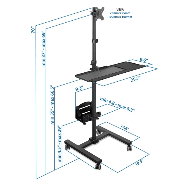 
Rolling Computer Cart Mobile Workstation with Tray Monitor Mount and CPU Holder Mobile Stand for Office and Industrial Use 