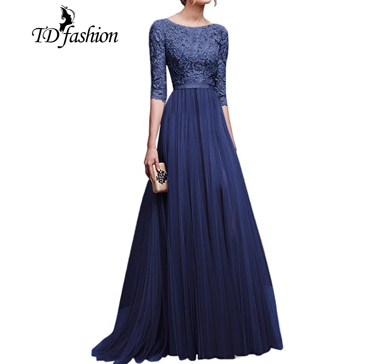 
hot sale vintage classic dress high quality lace with half sleeve evening dresses 