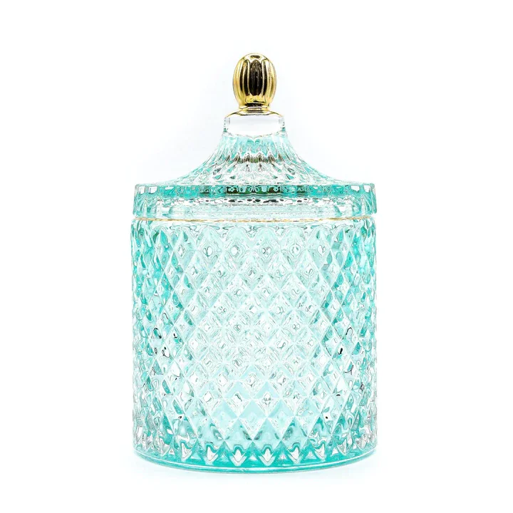 Large capacity customized luxury empty castle style geo cut glass candle jar