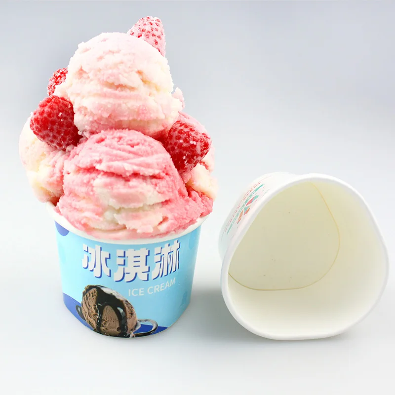 Disposable Paper Cup Thickened Custom Ice Cream Dessert Paper Bowl Paper Cup Triangle Injection Cover Customization