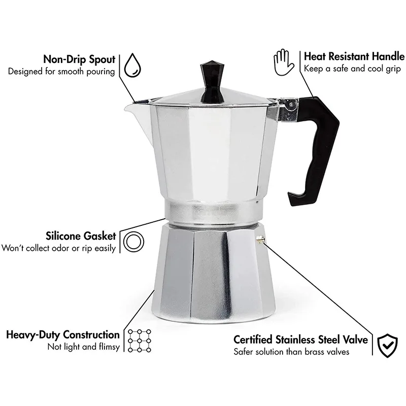 italiana cafetera mokapot set stovetop high quality induction italian stove top aluminum mocha espresso coffee maker moka pot