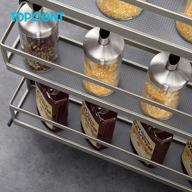 TOPCENT New Arrival side install spice basket kitchen drawer sliding basket cabinet