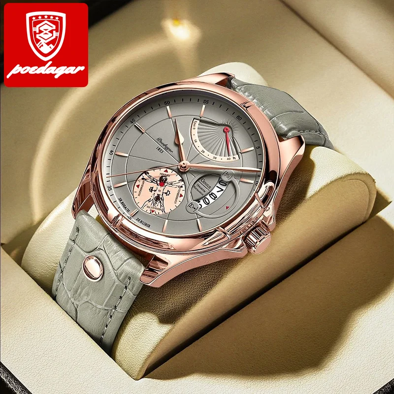 Poedagar 802 Cheap Hot Selling Fashion Men Watch Custom Logo Small OEM Waterproof Date Leather Wristwatch