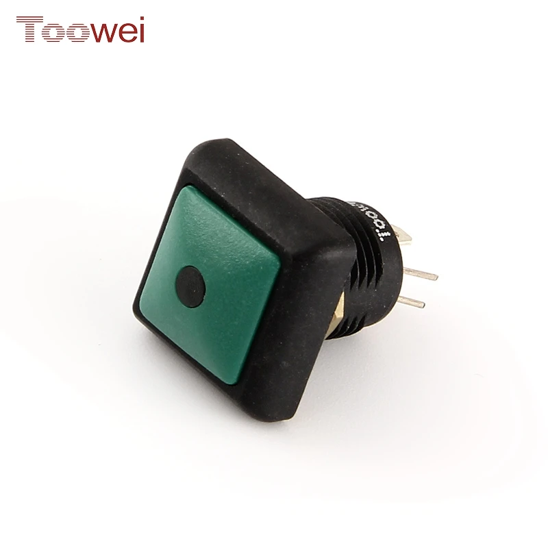 Toowei 12mm momentary ip67 push button switch 3a 5a 220 volt waterproof on-off green plastic rectangle for car