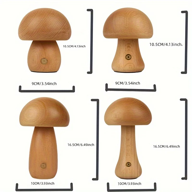 Modern Mushroom Led Night Lamp Brightness Adjustable Wooden Mushroom Touch Switch Table Night Light