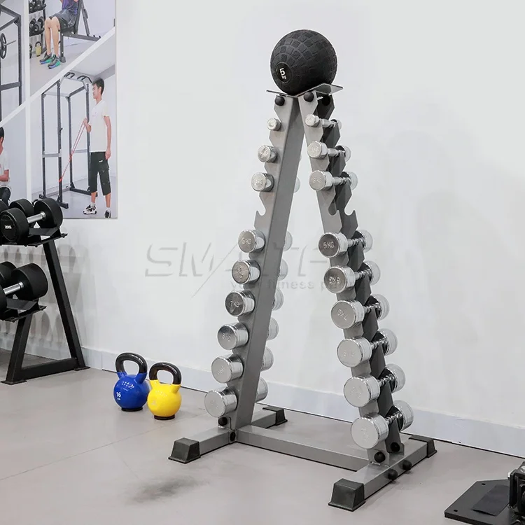 custom 10 set pair triangle hex dumbbell small storage rack stand vertical
