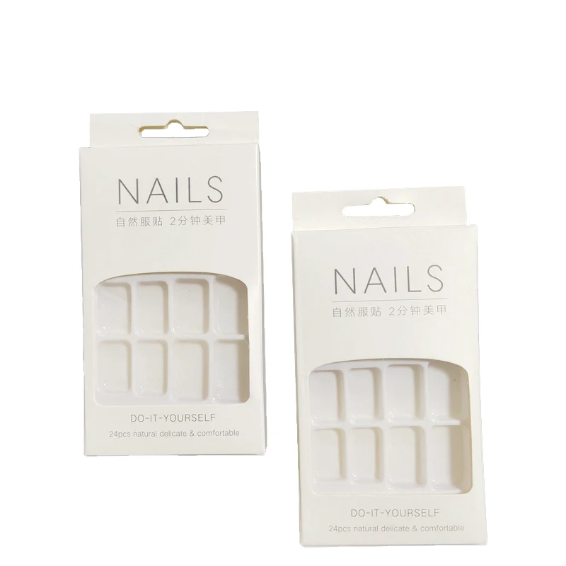2023 Popular Full Cover Short Square Nail Packaging Box Folding Box With Windows