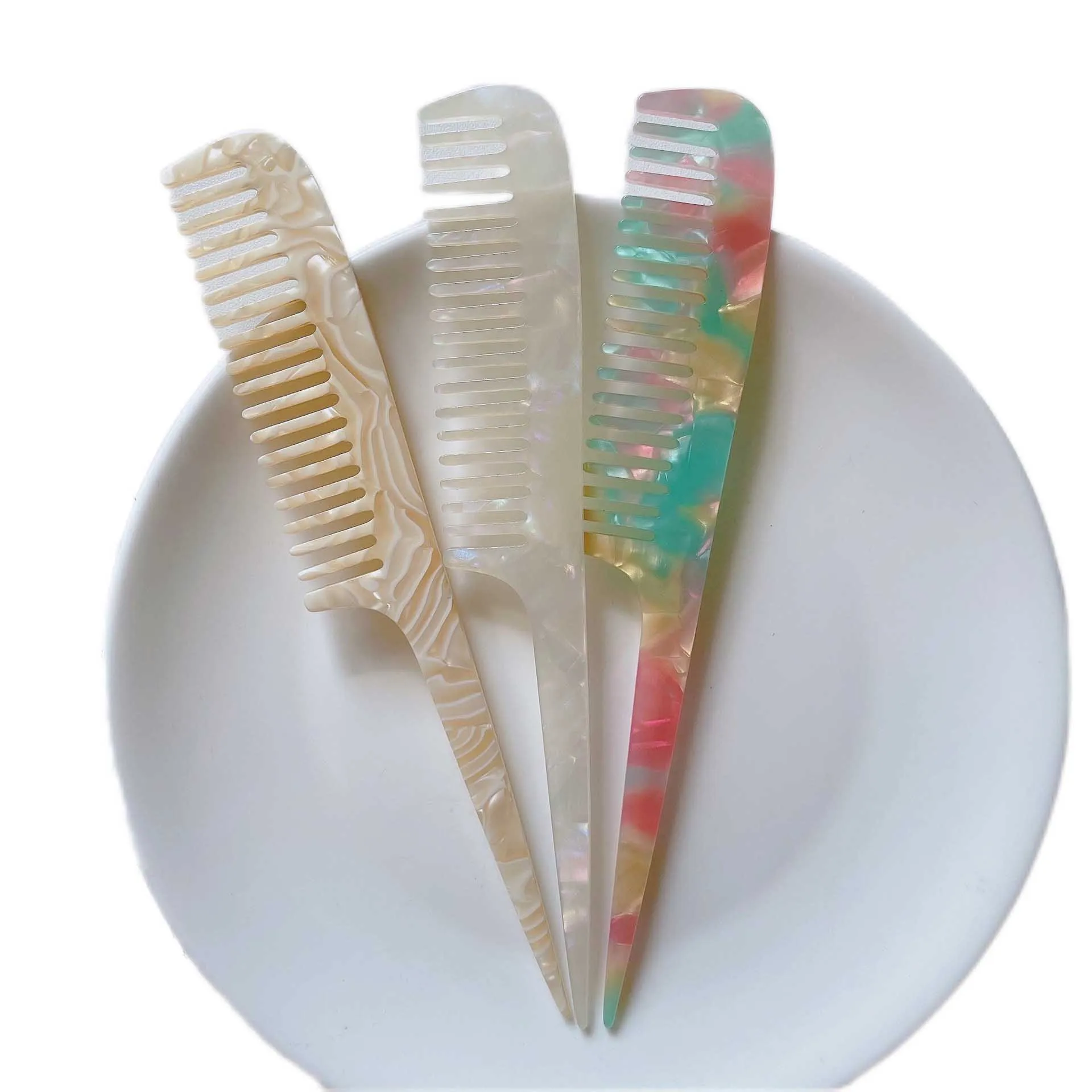HEYAMO Custom Logo Cellulose Acetic Acid Hair Pick Rat Tail Acetate Comb Anti Static Detangle Wide Tooth Comb For Curly Hair