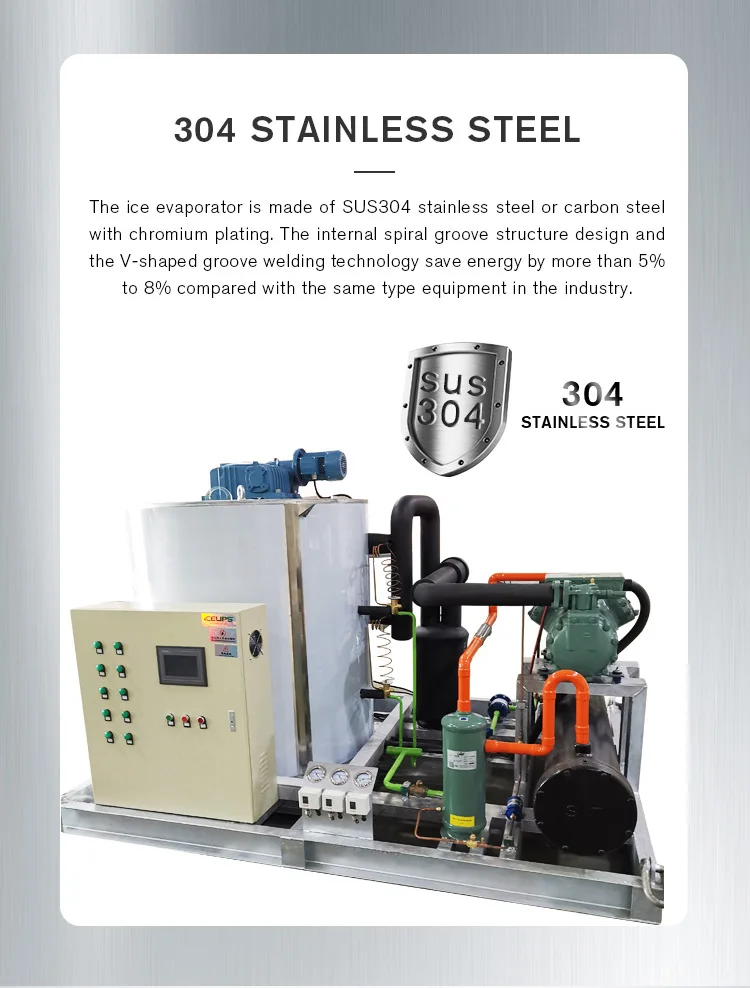 500kg/day Commercial Flake Ice Machine for Chemical Manufacturing / Food Processing
