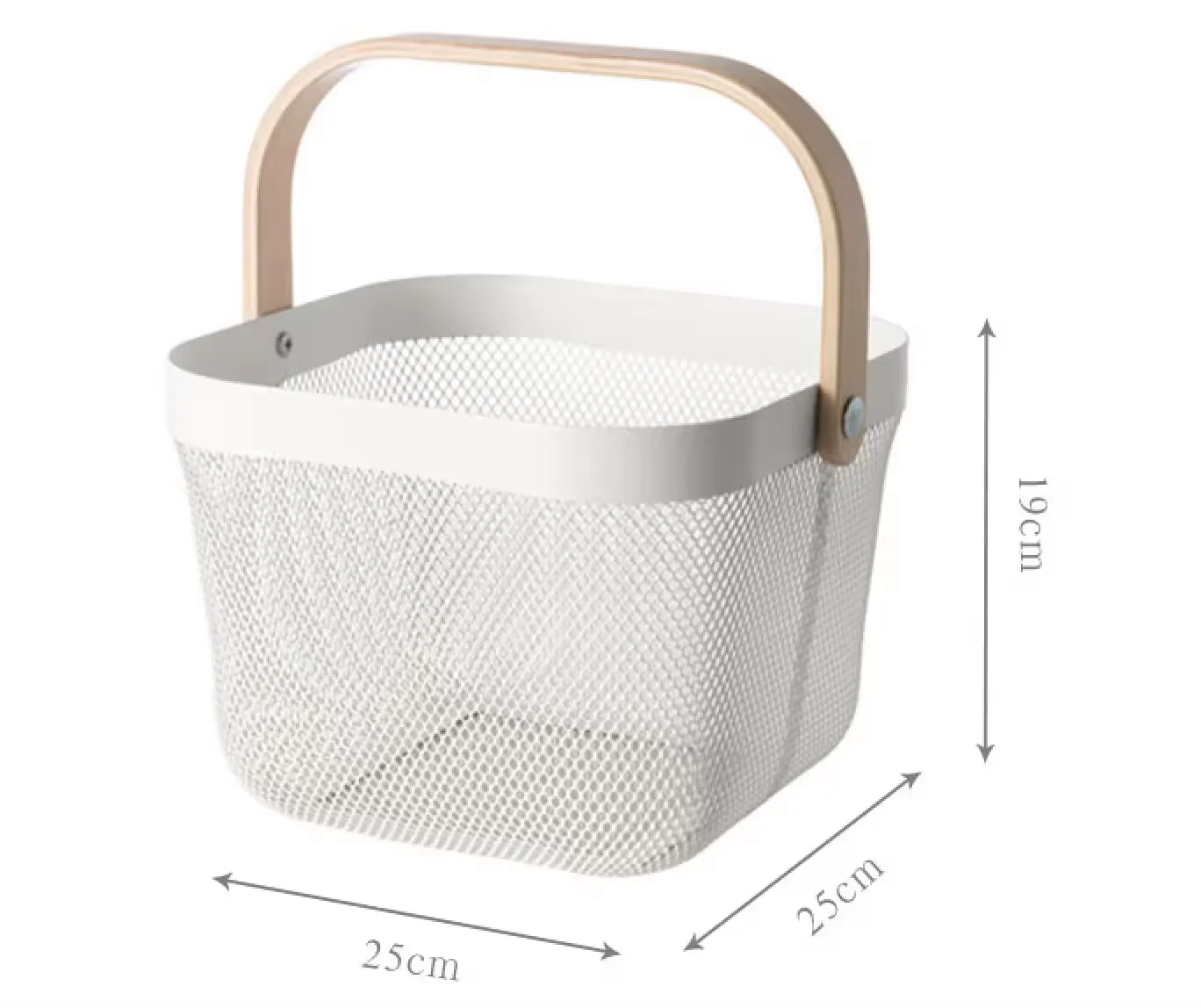 Metal Picnic Fruit Food Countertop Metal Wire Mesh Storage Basket with Wooden Bamboo Handle