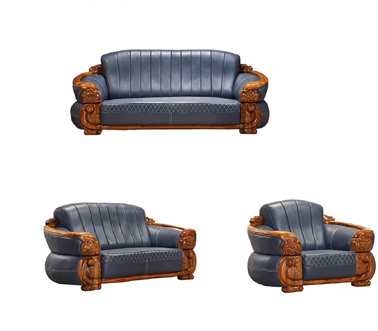 european-style leather sofa combination living room solid wood 1234 villa new chinese furniture ebony wood
