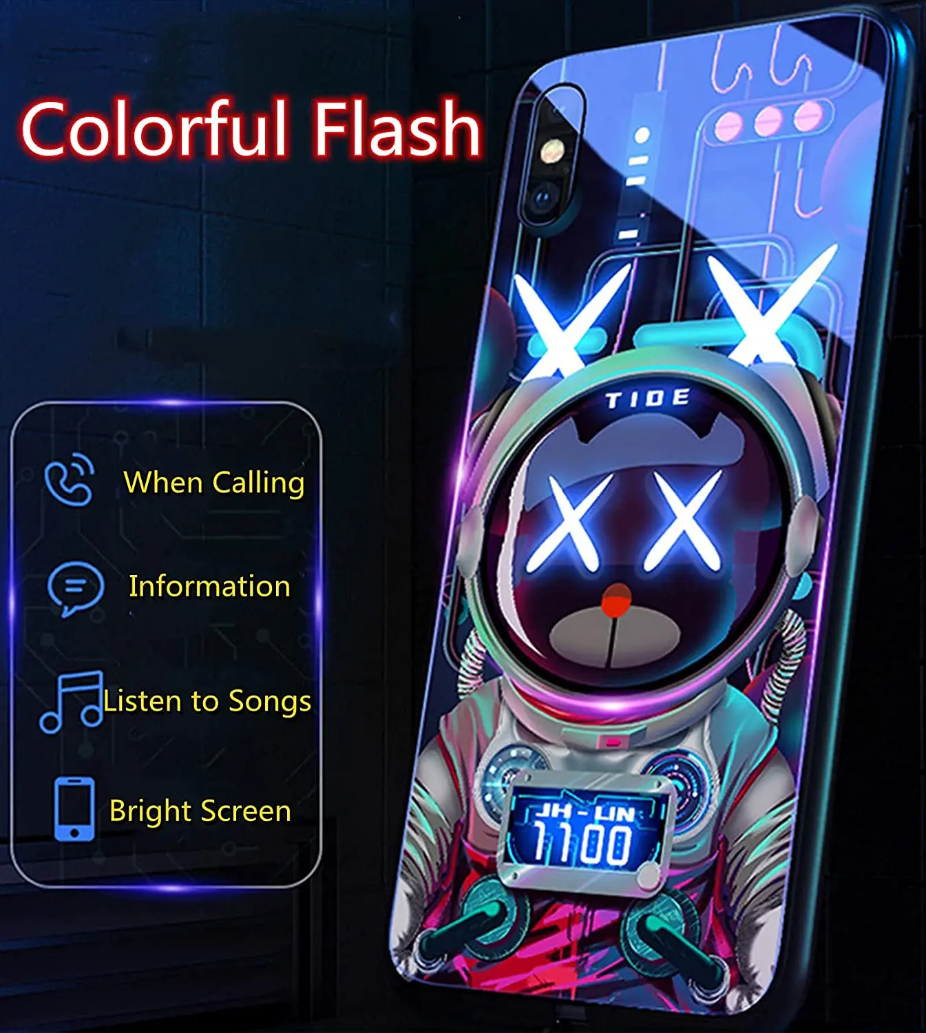 Anime Cartoon Cool Funny Skull Call Flash Night Glowing LED Tempered Glass Phone Case For iPhone 13 12 11 Pro Max XR 6 7 8 Plus