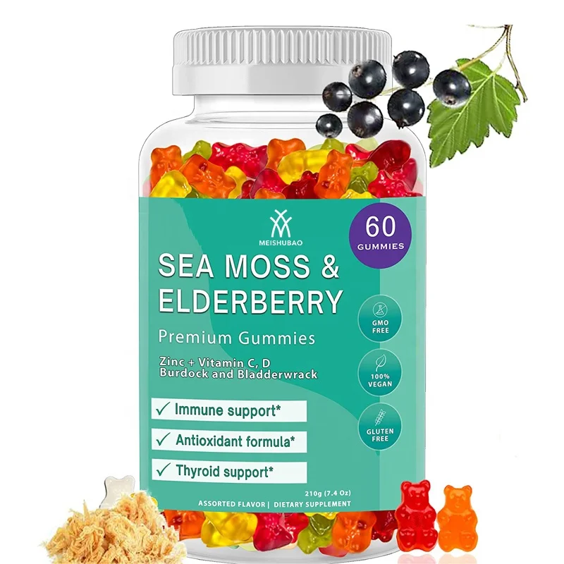 Private label Hot Selling Natural Sea Moss gel Gummies Elderberry BioVitalica - Vitamin  Zinc Detox & Energy for Adult and kids