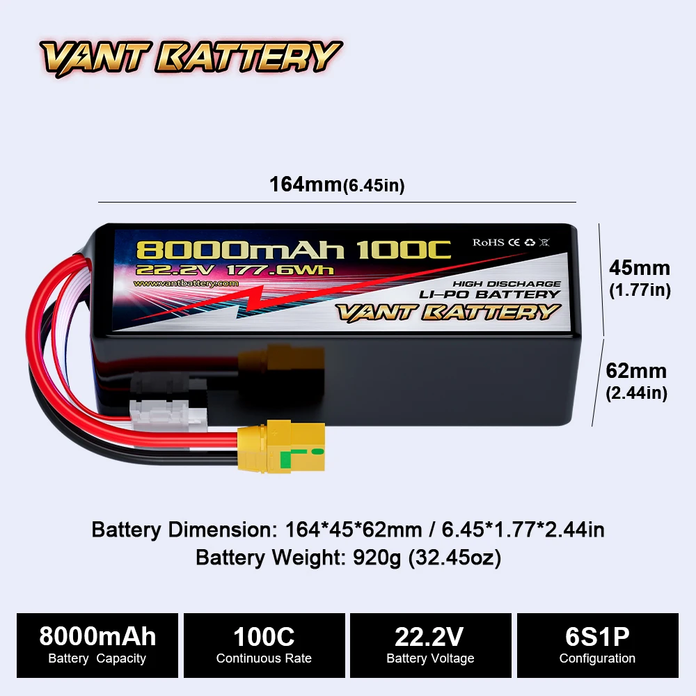 6S lipo battery 8000mah 100C 22.2V UAV drone rechargeable battery for Rc Hobby LiPo Battery