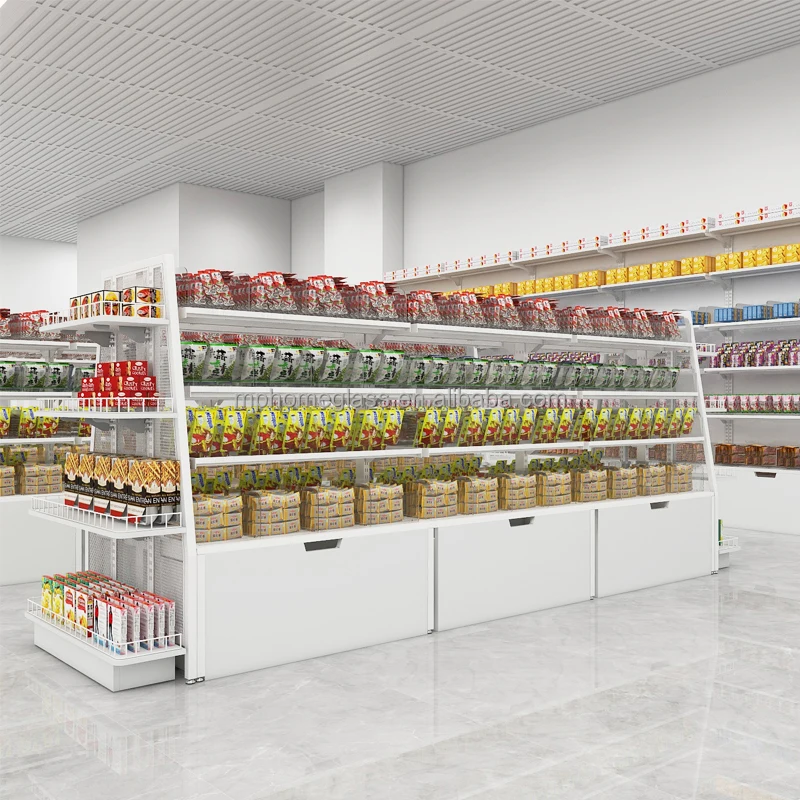 Factory Custom Candy Shop Shelves Double side Design Gondolar Display Racks Stand for supermarket Groceries and Snacks