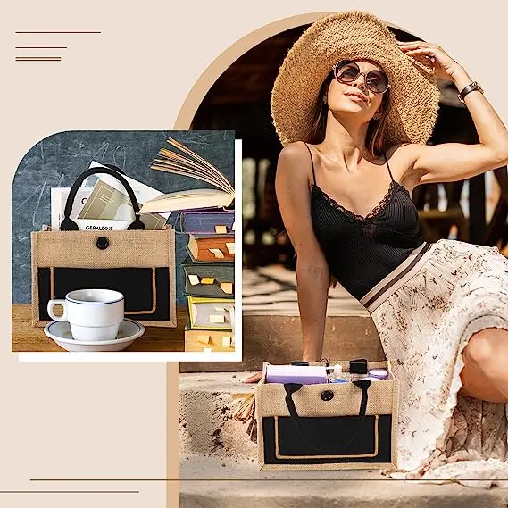 2024 Custom Logo Printed Eco Recycled Natural Foldable Reusable Beach Jute Burlap Tote Jute Bag