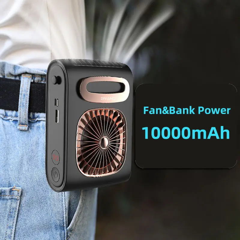 OEM ODM Personal Handheld Mini Neck Cordless Fans 10000Mah Battery Waist Clip on 2 In 1 Power Bank Fan