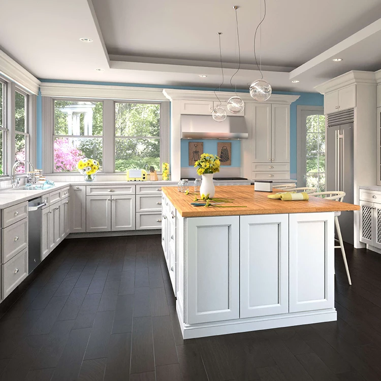 Modern U shaped RTA standard units storage cabinet white grey shaker modular kitchen cabinet