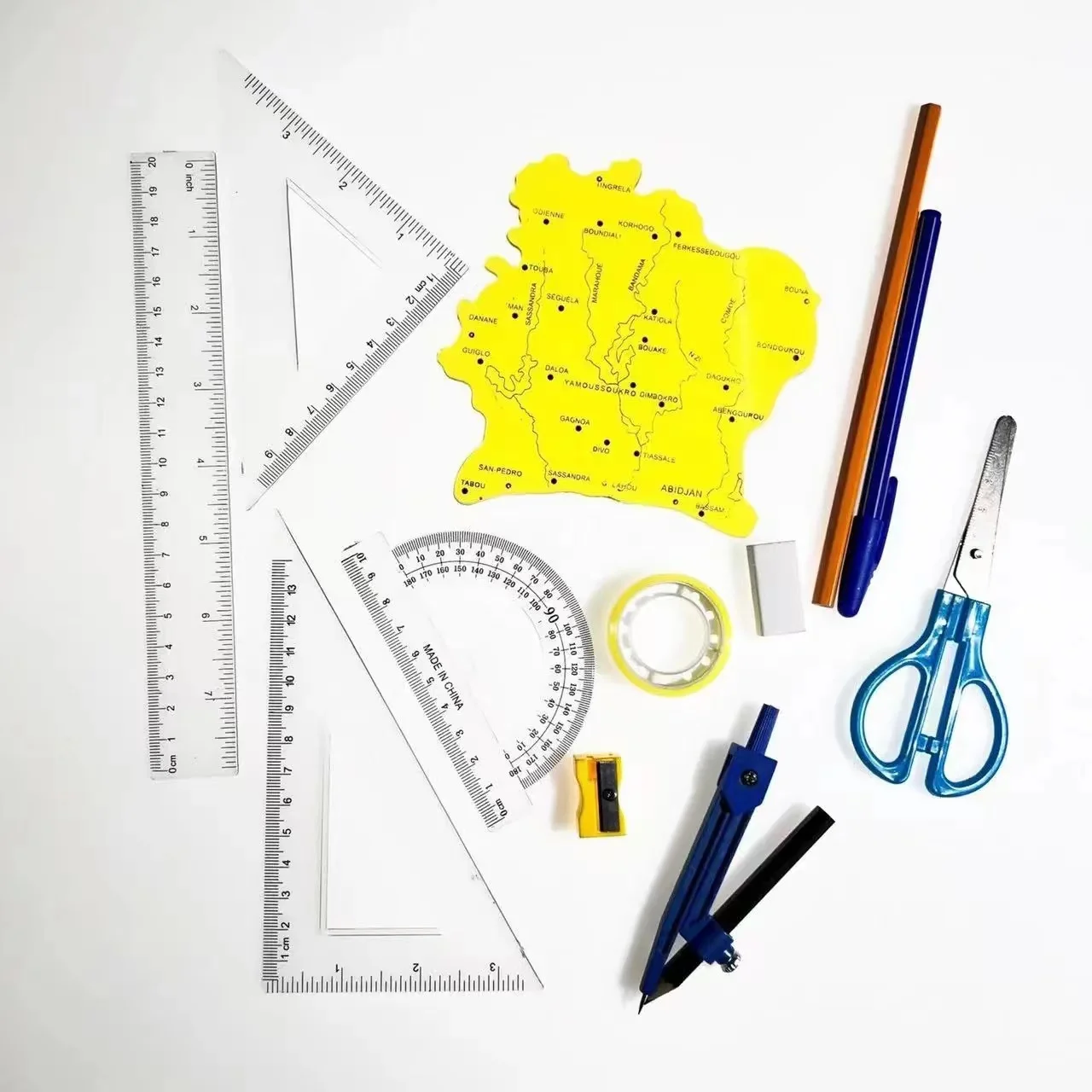 Africa student back to school  Geometric Pencil Sharpener Eraser Adhesive Tape Kids And School  Math Stationery Set