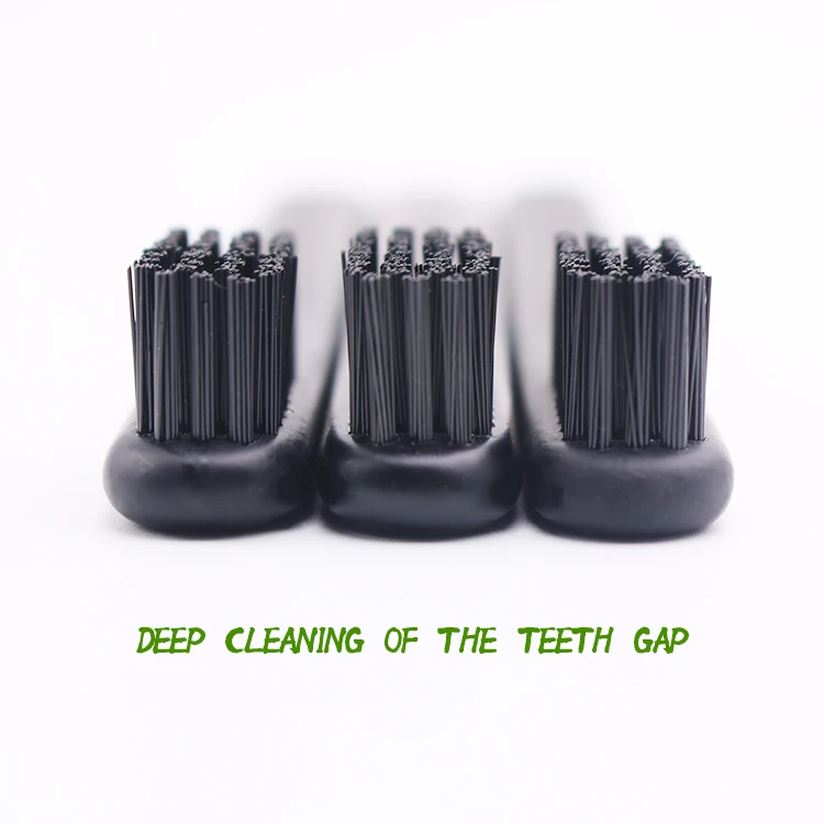 black paint bamboo toothbrush with natural bamboo wooden handle