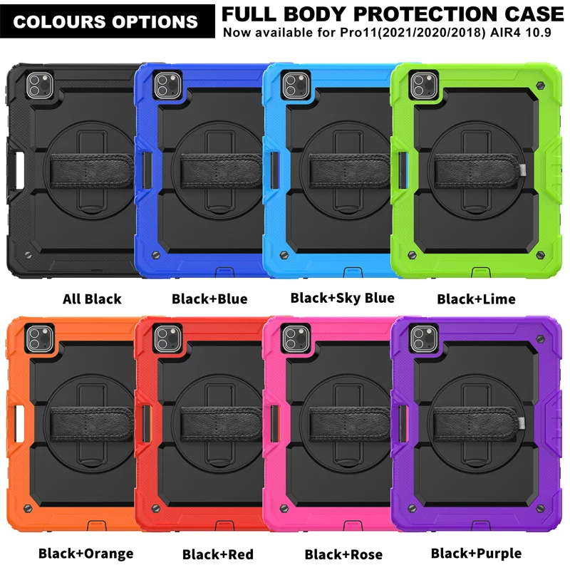 360 Rotation Hand Strap Kickstand rugged silicone case for tablet For iPad Pro 11 2021 2020 2018
