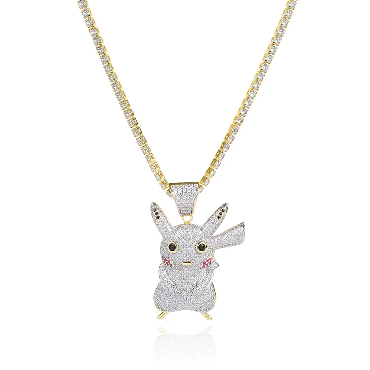 
Iced out Cubic Zirconia Micro Paved Jewelry Pokemon pikachu shaped hip hop pendant for men 