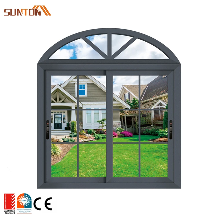 Custom made aluminum circular arch top window french decorative aluminium grill frame tempered glass half-round arched windows