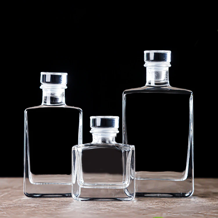 100ml Clear Square Fruit Juice Bottle Glass Vodka Wine Bottle With Glass Stopper