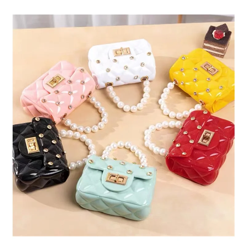 Wholesale In Stock Summer Candy Color Small Square Diamond Lattice Rivet kids jelly purse women mini Handbags