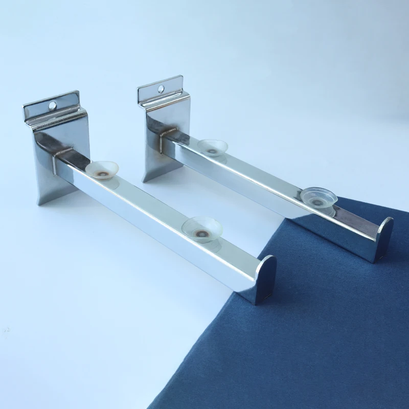 Metal chrome plated hook square tube 2 hole slatwall glass shelf bracket