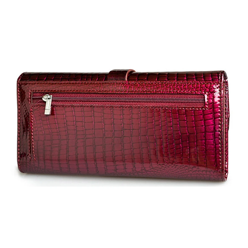 Luxury Genuine Leather Cowhide Wallet Women Crocodile Pattern Long Clutch Ladies Purse Card Holders Patent Glossy Wallet