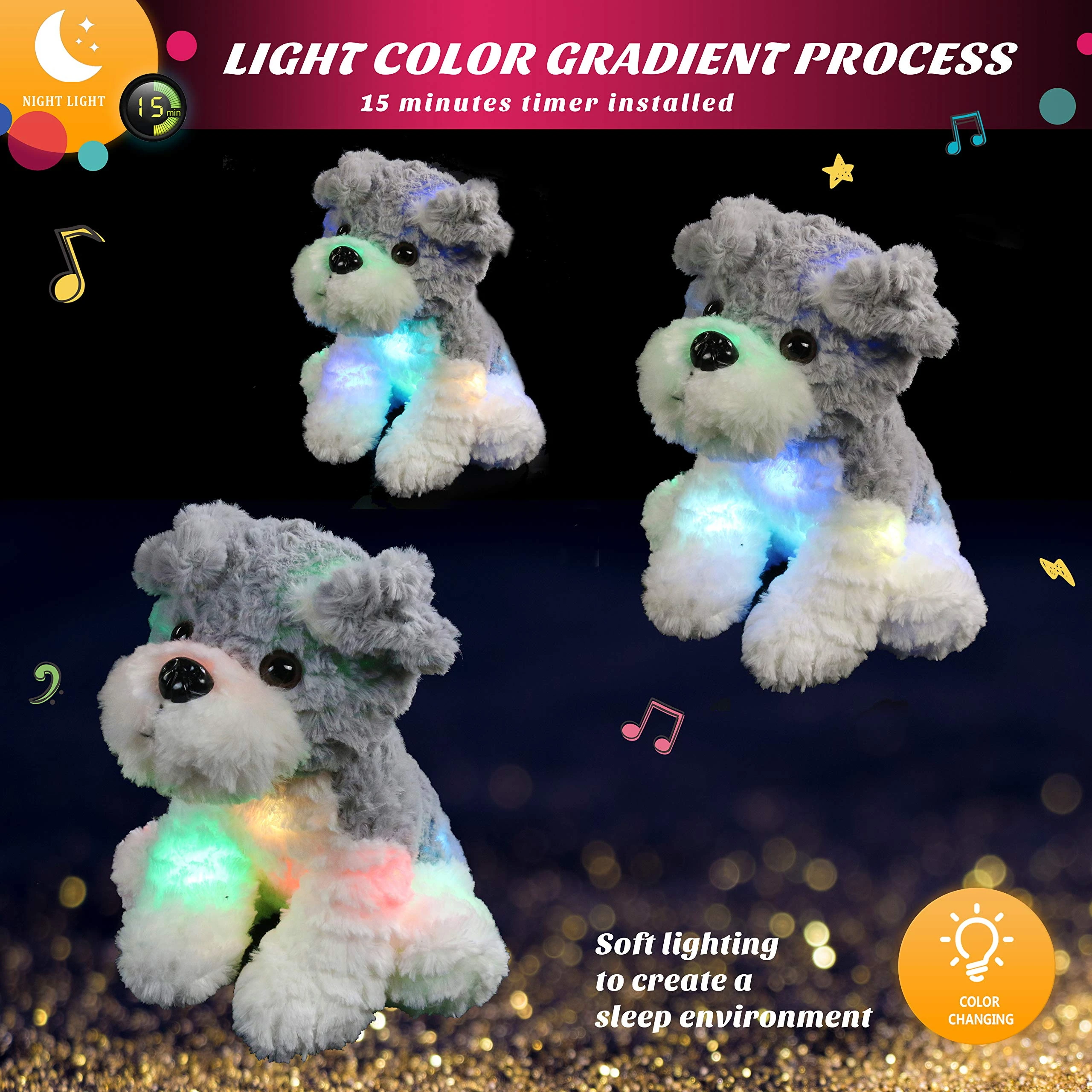 25cm Glowing Electronic Cute Stuffed Singing Dog Soft Pillow Plush Toy with Night Lights Glow in The Dark Birthday Wholesale