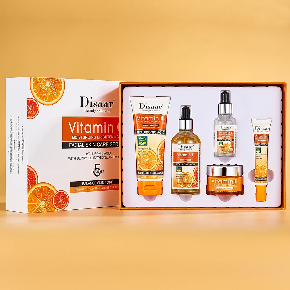 Disaar Organic 100% VC Whitening Brightening Vitamin C Facial Skin Care 5 Pieces Set