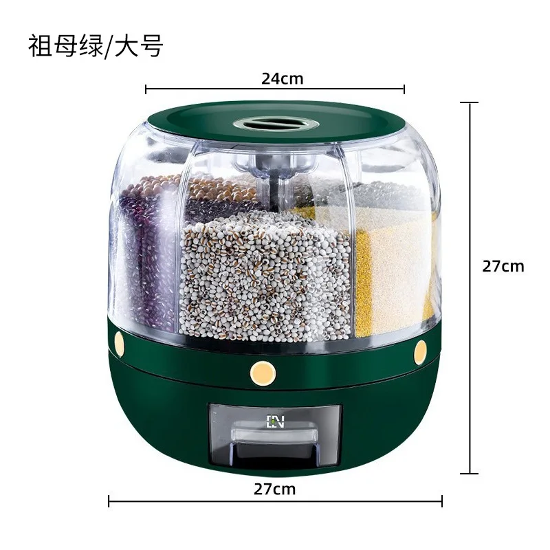 home storage organization 6-compartment Holder Grain rice storage container Rotating Food rice Dispenser