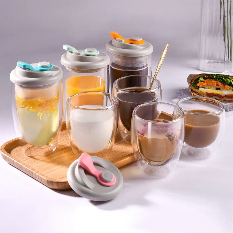 Factory Hot Sale Wholesale  250ml/350ml/450ml heat resistant Double Wall Cup Milk Coffee Glass cup High Borosilicate Glass cup